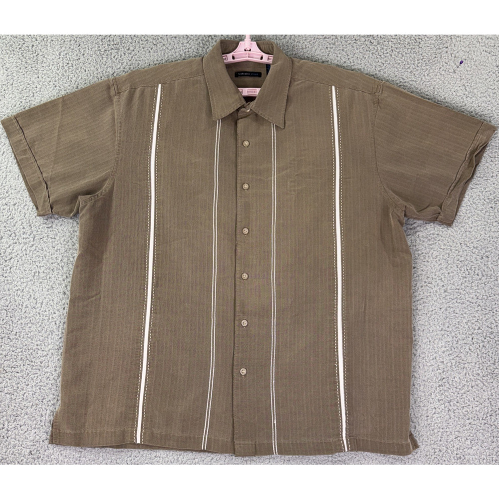 ZZ Van Heusen Studio Striped Button Up Shirt XL Brown Lightweight